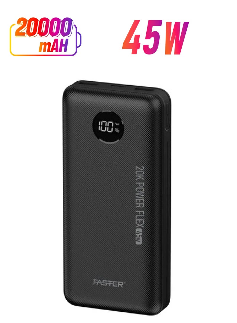 فاستر أسرع PD-45W QUALCOMM QUICK CHARGE 3.0 باور بانك 20000 مللي أمبير 74 وات في الساعة مع شاشة رقمية - Image 1