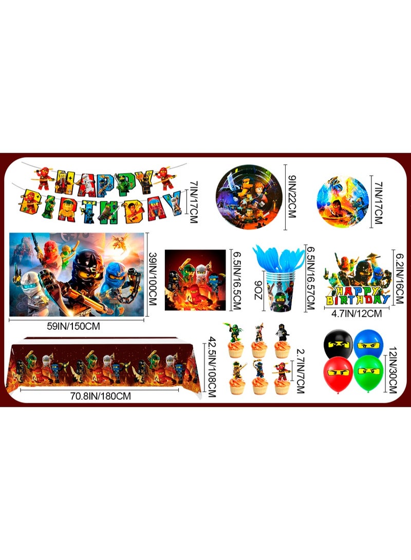 حفلة مثمرة زينة عيد ميلاد نينجاغو لـ 10 ضيوف، 112 قطعة مجموعة أدوات مائدة نينجاغو للاستخدام مرة واحدة لافتة نينجاغو بالونات خلفية أطباق مناديل مفارش مائدة لمستلزمات حفلة نينجاغو - Image 3