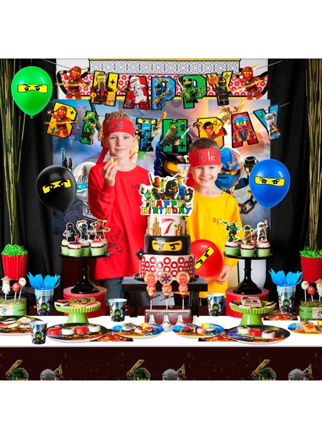 حفلة مثمرة زينة عيد ميلاد نينجاغو لـ 10 ضيوف، 112 قطعة مجموعة أدوات مائدة نينجاغو للاستخدام مرة واحدة لافتة نينجاغو بالونات خلفية أطباق مناديل مفارش مائدة لمستلزمات حفلة نينجاغو - Image 4
