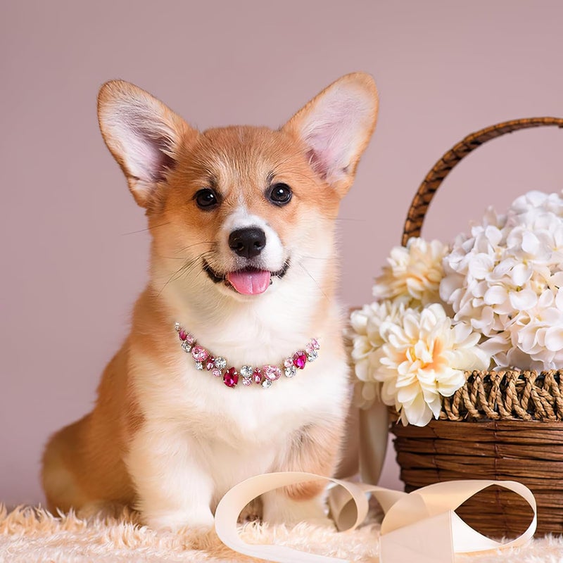 HOWWFALY Dog Cat Rhinestone Collars with Paw Crystal Diamonds Gold Collars Necklace Adjustable Collar Dog Chain Cat Diamonds Princess Pet Collar (Pink, M) - Image 5