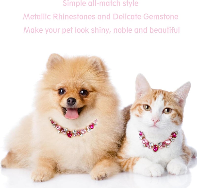 HOWWFALY Dog Cat Rhinestone Collars with Paw Crystal Diamonds Gold Collars Necklace Adjustable Collar Dog Chain Cat Diamonds Princess Pet Collar (Pink, M) - Image 4