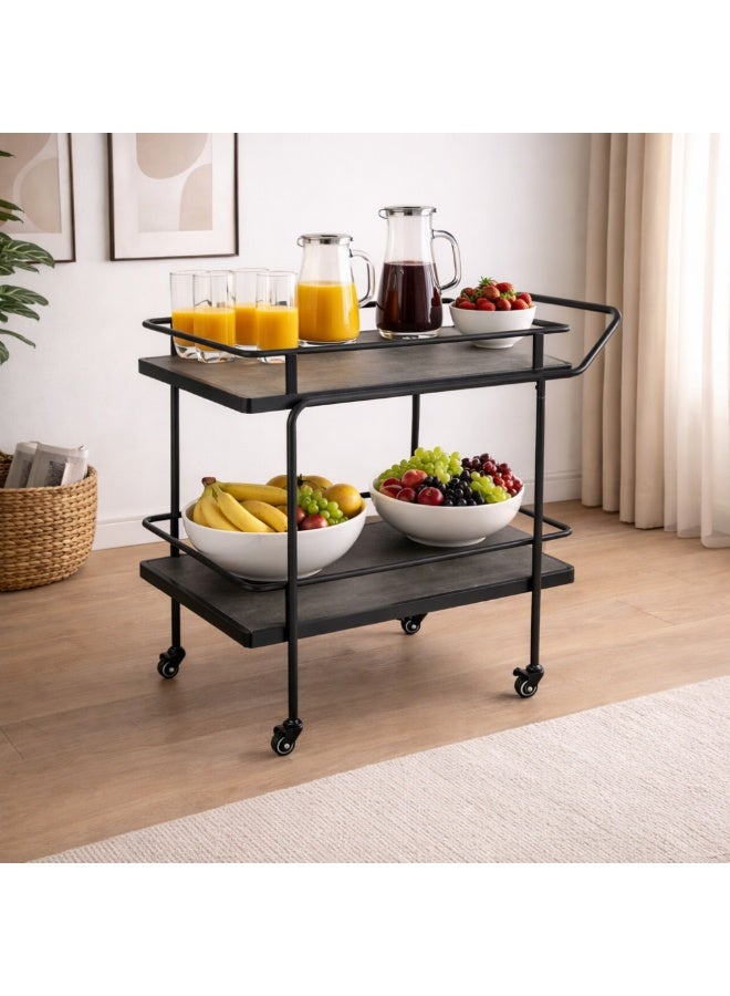 بكسل للأثاث عربة تقديم الضيافة للشاي والقهوة متحركة رفين مستطيلة من بكسل الأثاث, رمادي - Image 1