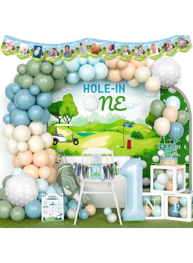 Hombae Hole In One Birthday Party Decorations, Golf First Birthday Decorations, 1St Birthday Decorations Boys, Golf Themed Backdrop Balloon Garland Banner Cake Topper Crown Poster Boxes Cutout - Image 1