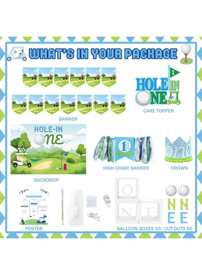 Hombae Hole In One Birthday Party Decorations, Golf First Birthday Decorations, 1St Birthday Decorations Boys, Golf Themed Backdrop Balloon Garland Banner Cake Topper Crown Poster Boxes Cutout - Image 2