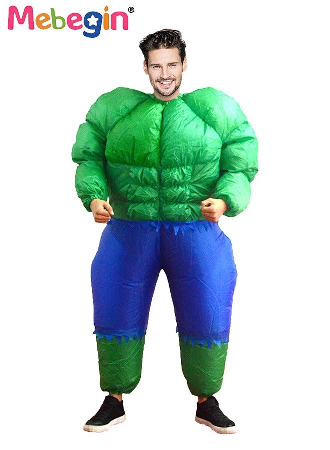 MEBEGIN Hulk Inflatable Suit, Inflatable Hulk Costume with Blower and Battery Case, Muscle Man Doll Costume, Funny Blow up Pretend Toy Costume for Dess up Parties, Festivals and Cosplay Games, Suitable 150-195cm Height, 4 AA Batteries Required(Not Included) - Image 1