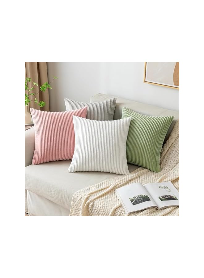 The Bros عبوتين من أغطية الوسائد الزخرفية، لغرفة المعيشة، الأريكة، السرير، وسادة مربعة ناعمة مخططة من قماش الكوردuroy 45x45 سم، ديكور منزلي ريفي بوهيمي (أبيض، 45 * 45 سم / 18 * 18 بوصة) - Image 5