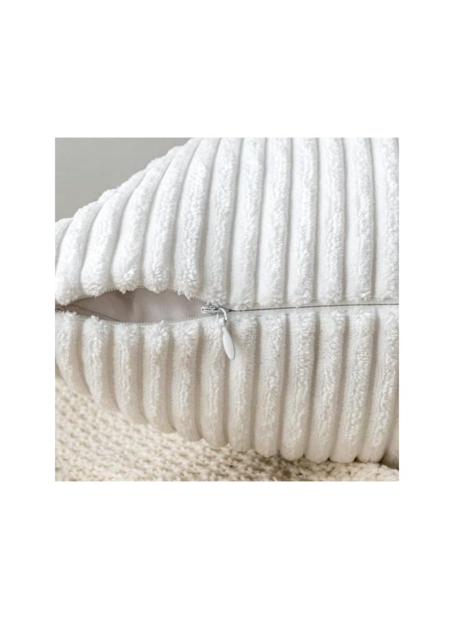 The Bros عبوتين من أغطية الوسائد الزخرفية، لغرفة المعيشة، الأريكة، السرير، وسادة مربعة ناعمة مخططة من قماش الكوردuroy 45x45 سم، ديكور منزلي ريفي بوهيمي (أبيض، 45 * 45 سم / 18 * 18 بوصة) - Image 2