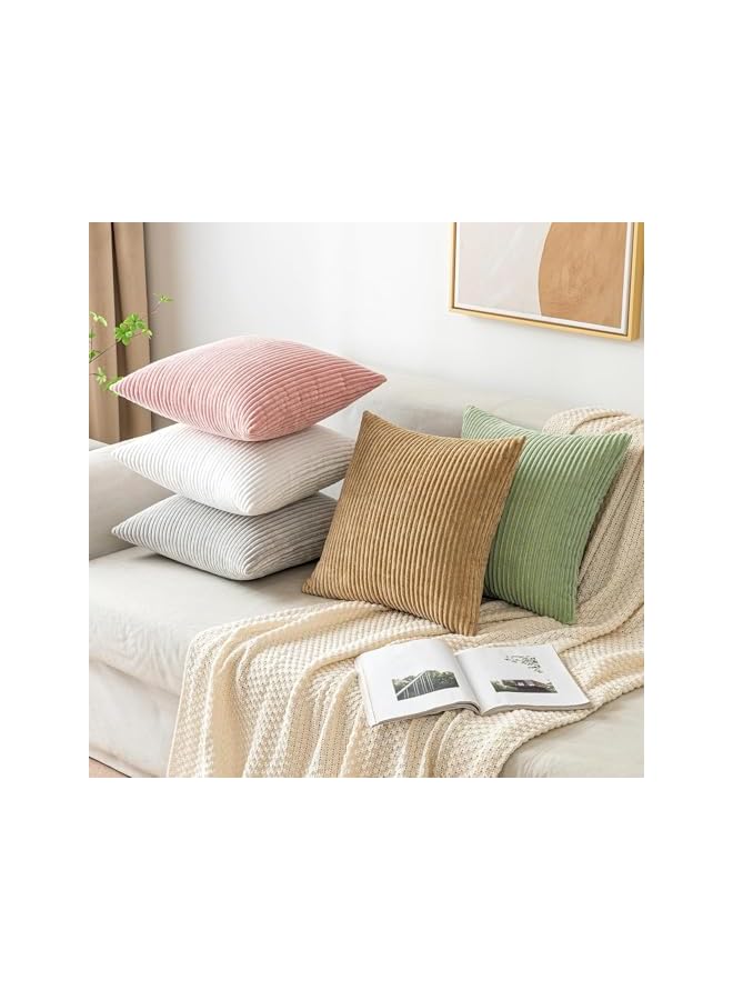 The Bros عبوتين من أغطية الوسائد الزخرفية، لغرفة المعيشة، الأريكة، السرير، وسادة مربعة ناعمة مخططة من قماش الكوردuroy 45x45 سم، ديكور منزلي ريفي بوهيمي (أبيض، 45 * 45 سم / 18 * 18 بوصة) - Image 4