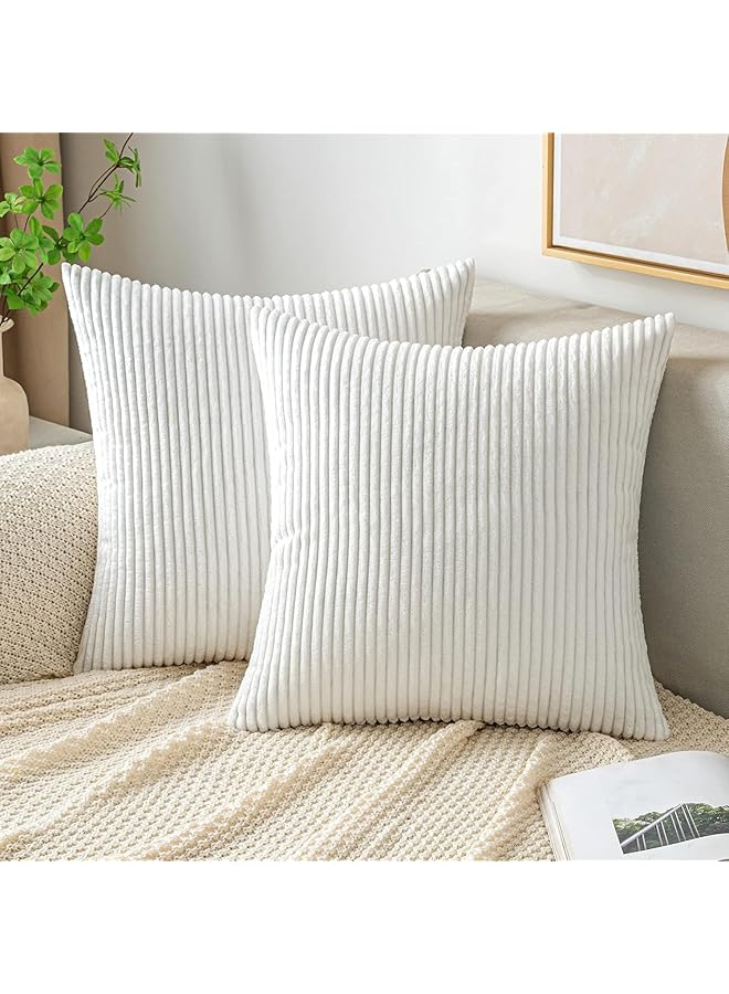 The Bros عبوتين من أغطية الوسائد الزخرفية، لغرفة المعيشة، الأريكة، السرير، وسادة مربعة ناعمة مخططة من قماش الكوردuroy 45x45 سم، ديكور منزلي ريفي بوهيمي (أبيض، 45 * 45 سم / 18 * 18 بوصة) - Image 1