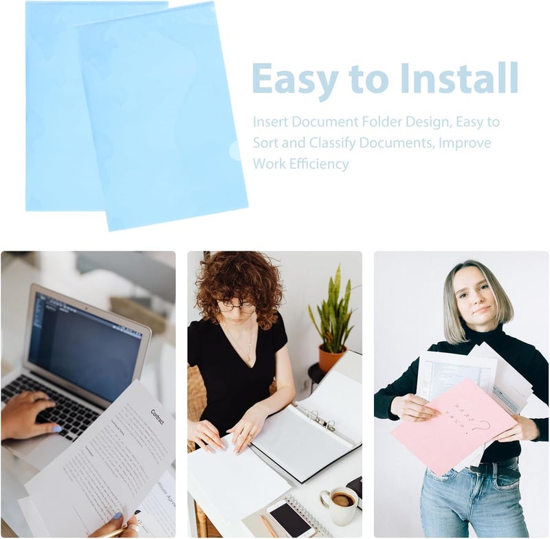 30pcs Blue A4 Letter Size Plastic L-Type File Folders with 18 Mil Thickness for Important Document Storage and Receipt Organization in Office Use - Image 3