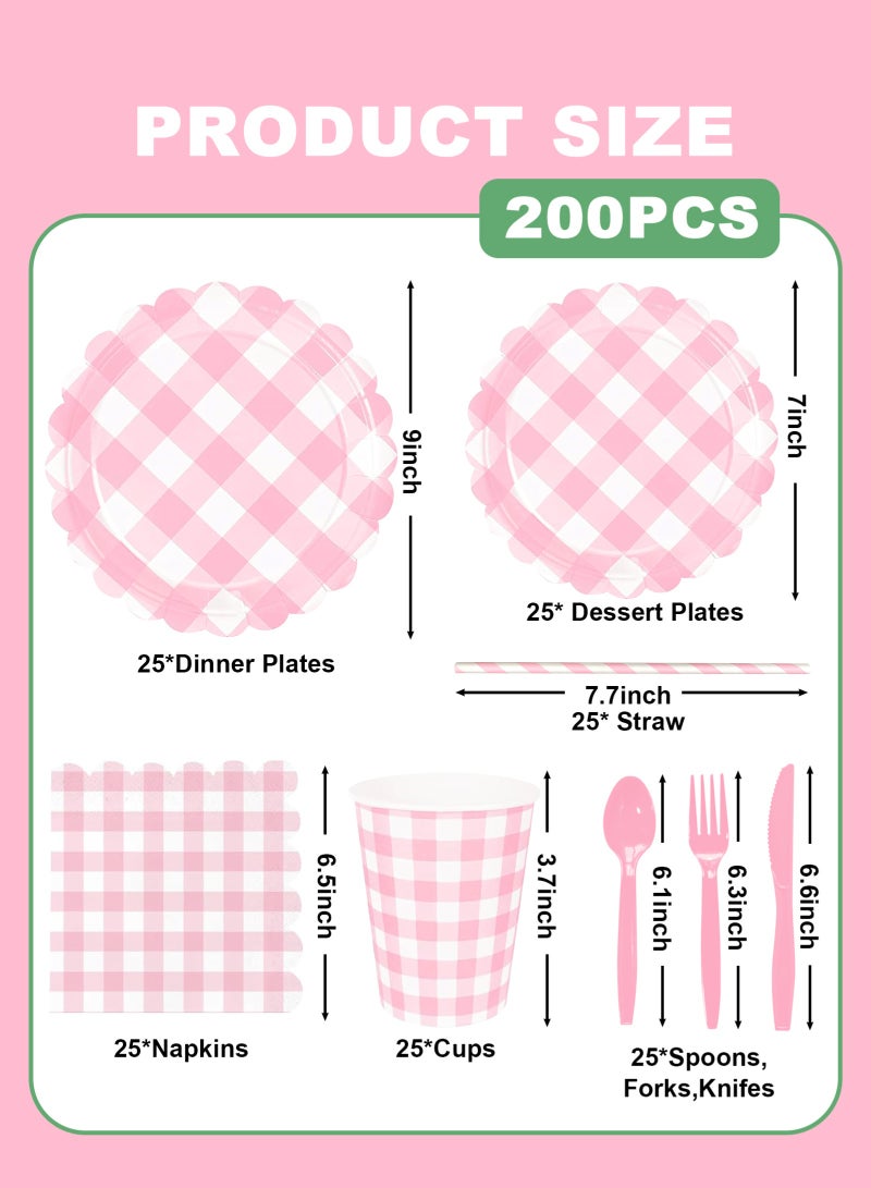 هومار كيت 200 قطعة من الورق الورق الذي يمكن التخلص منه والمناديل، 25 من مستلزمات حفلات الضيوف أدوات المائدة بما في ذلك ألواح الورق المزخرفة كوب المناديل سكين شوكة ملعقة بلاستيكية للحفلة، زفاف، - Image 2