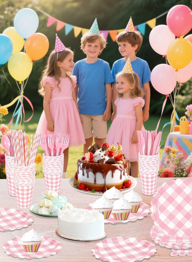 هومار كيت 200 قطعة من الورق الورق الذي يمكن التخلص منه والمناديل، 25 من مستلزمات حفلات الضيوف أدوات المائدة بما في ذلك ألواح الورق المزخرفة كوب المناديل سكين شوكة ملعقة بلاستيكية للحفلة، زفاف، - Image 5