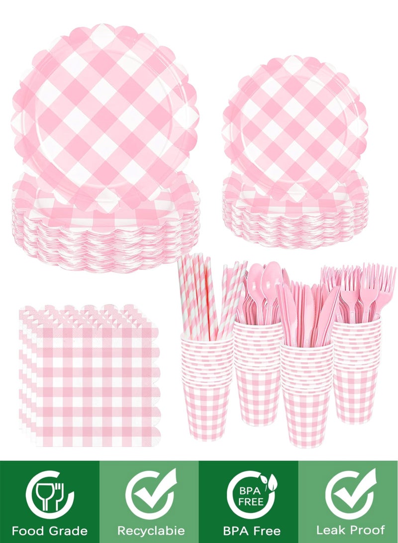 هومار كيت 200 قطعة من الورق الورق الذي يمكن التخلص منه والمناديل، 25 من مستلزمات حفلات الضيوف أدوات المائدة بما في ذلك ألواح الورق المزخرفة كوب المناديل سكين شوكة ملعقة بلاستيكية للحفلة، زفاف، - Image 4