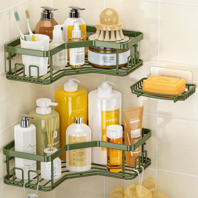 MAXIFFE 3 Pack X-Large Corner Shower Caddy with Soap Holder, Large Capacity Easy Install No Drilling Stainless Steel Hold 40 LB Shower Organizer Shelves Rack for Family Renters Bathroom, Forest Green - Image 1
