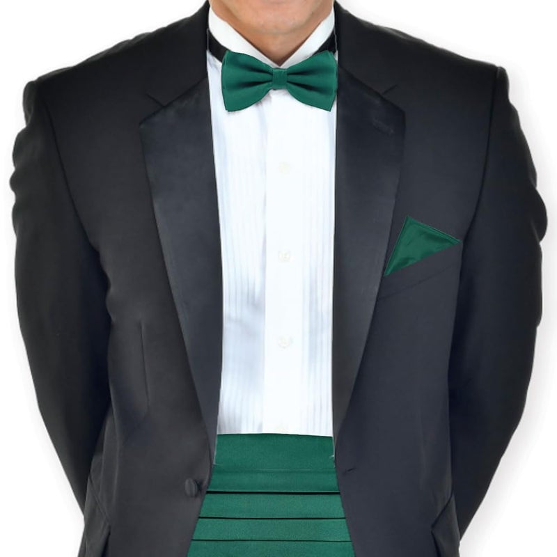 UTF Store UTF Men's Cummerbund Set - Bow Tie (Pretied), Pocket Square & Cufflinks | Formal Wear for Wedding, Party & Business - Image 2