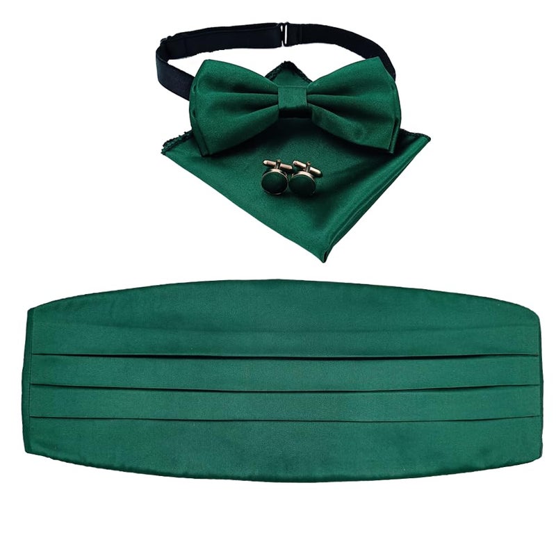 UTF Store UTF Men's Cummerbund Set - Bow Tie (Pretied), Pocket Square & Cufflinks | Formal Wear for Wedding, Party & Business - Image 1