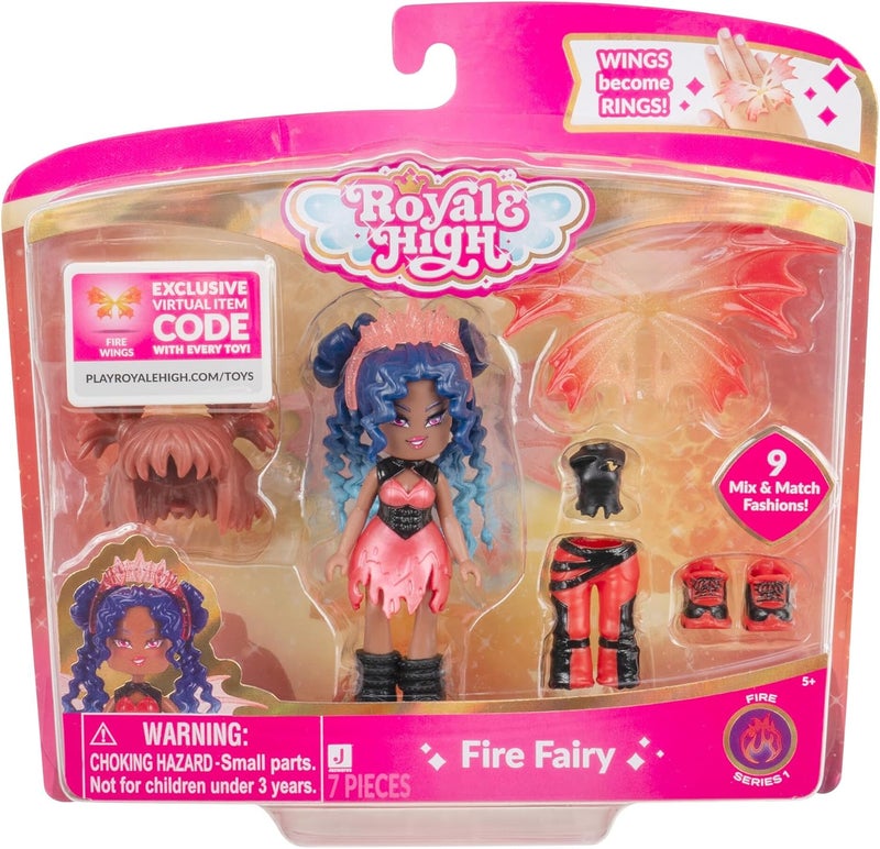 رويال هاي Jazwares Royale High 3 بوصة دمية أزياء الجنية النار - 1 شخصية مع 9 إكسسوارات أزياء - رمز عنصر افتراضي مضمن - السلسلة 1 - من سن 5 سنوات فما فوق - Image 1