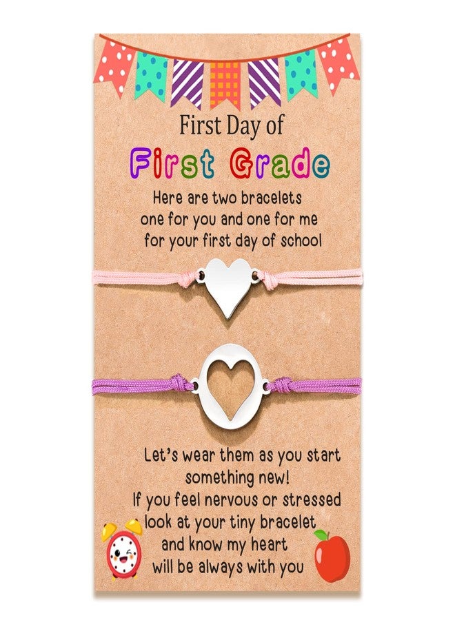 MANVEN First Day of First Grade Bracelet for Mom and Daughter Back to school Bracelets Gifts Mommy and Me Mother and Daughter Matching Heart Wish Bracelets(1st) - Image 1