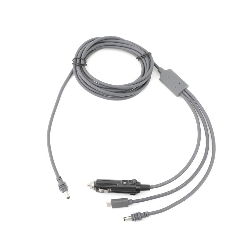 شاحن سيارة 3 في 1 مع منفذ Type C وكابل طاقة DC إلى Mini DC بطول 2 متر (6.5 قدم)