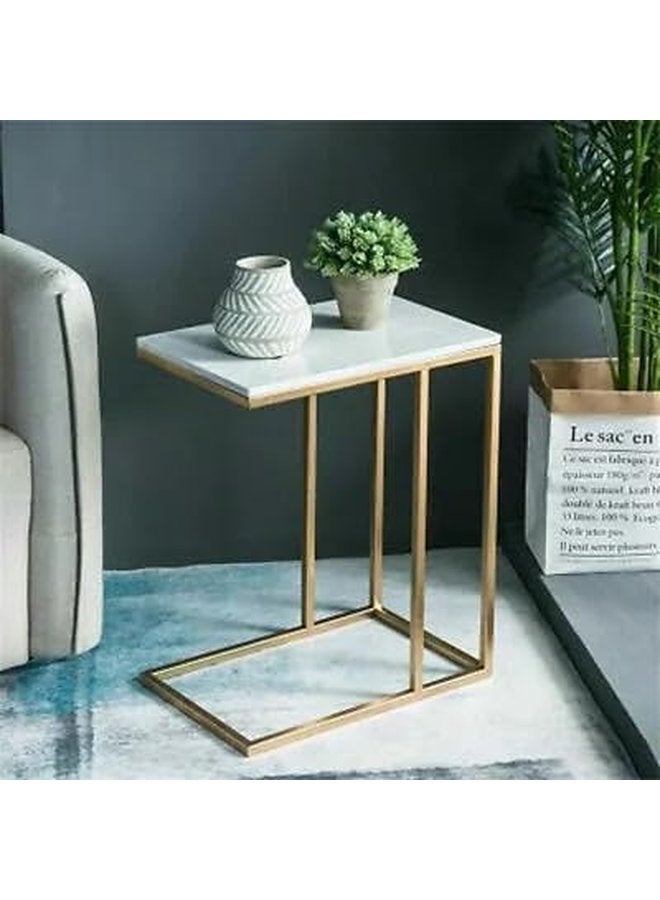 ليون هوم طاولة جانبية، معدن * خشب، 30×45×62 سم ​​- ذهبي * أبيض - Image 2