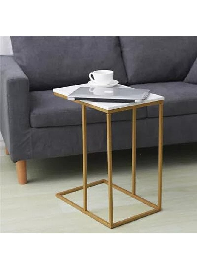 ليون هوم طاولة جانبية، معدن * خشب، 30×45×62 سم ​​- ذهبي * أبيض - Image 1