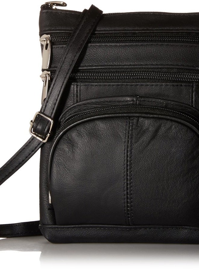 Roma Leathers حقيبة كتف أصلية، متعددة الجيوب، سوداء - Image 1