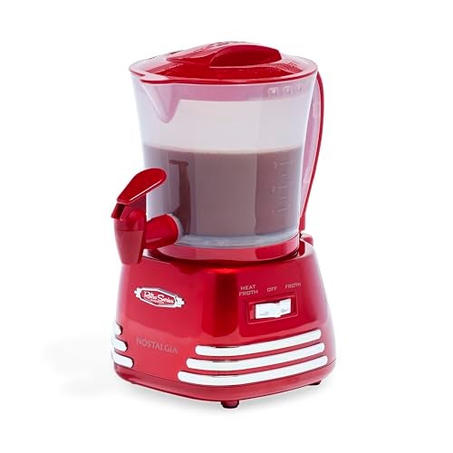 Nostalgia Retro Frother and Hot Chocolate Maker and Dispenser, 32 Oz, for Coffees, Lattes, Cappuccinos, Red - Image 1