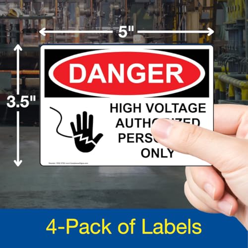 ComplianceSigns.com DANGER High Voltage Authorized Personnel Only OSHA Safety Label Decal, 5x3.5 in. Vinyl 4-Pack for Restricted Access Electrical - Image 2