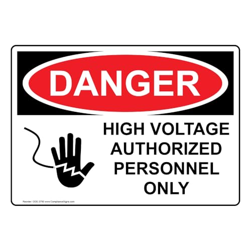 ComplianceSigns.com DANGER High Voltage Authorized Personnel Only OSHA Safety Label Decal, 5x3.5 in. Vinyl 4-Pack for Restricted Access Electrical - Image 1