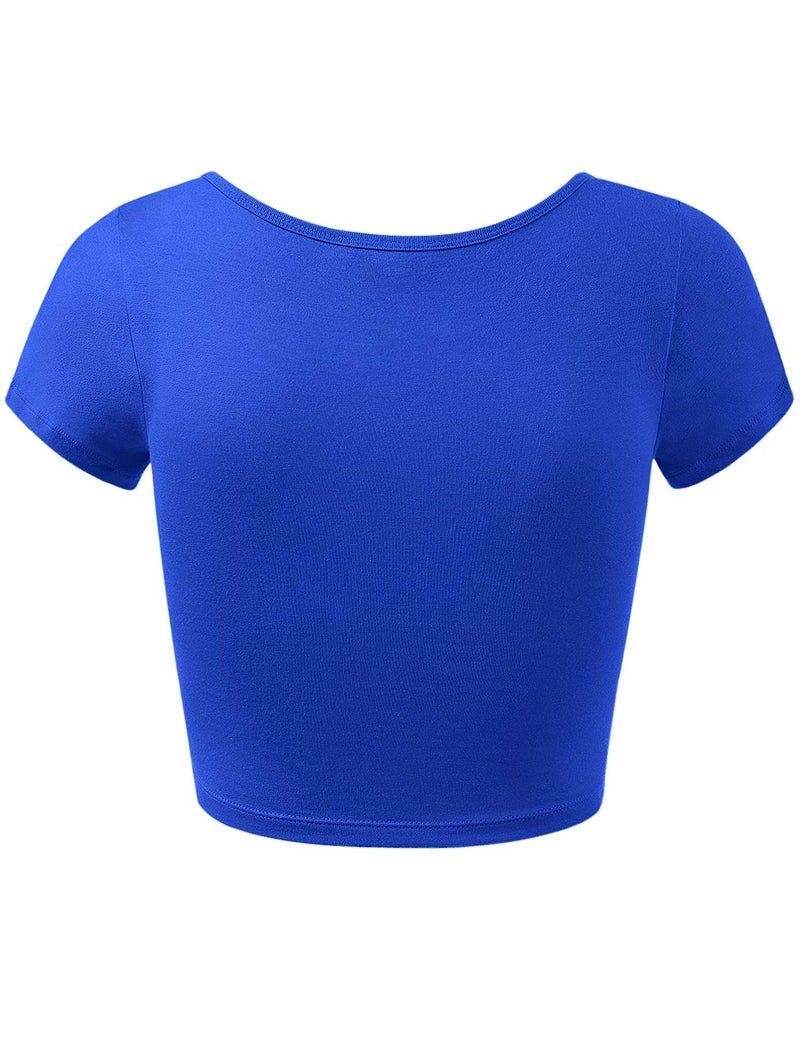 HATOPANTS Women's Cotton Crop Tops Short Sleeve Scoop Neck Stretchy Casual Shirt RBLU S - Image 3
