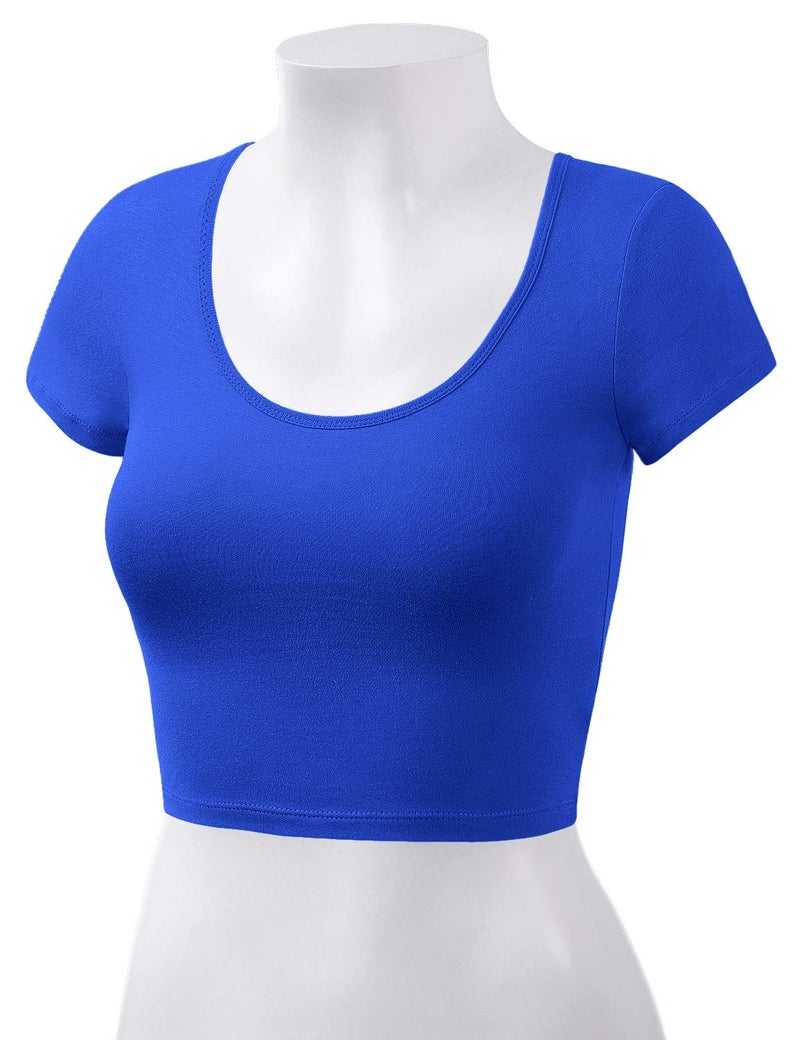 HATOPANTS Women's Cotton Crop Tops Short Sleeve Scoop Neck Stretchy Casual Shirt RBLU S - Image 4