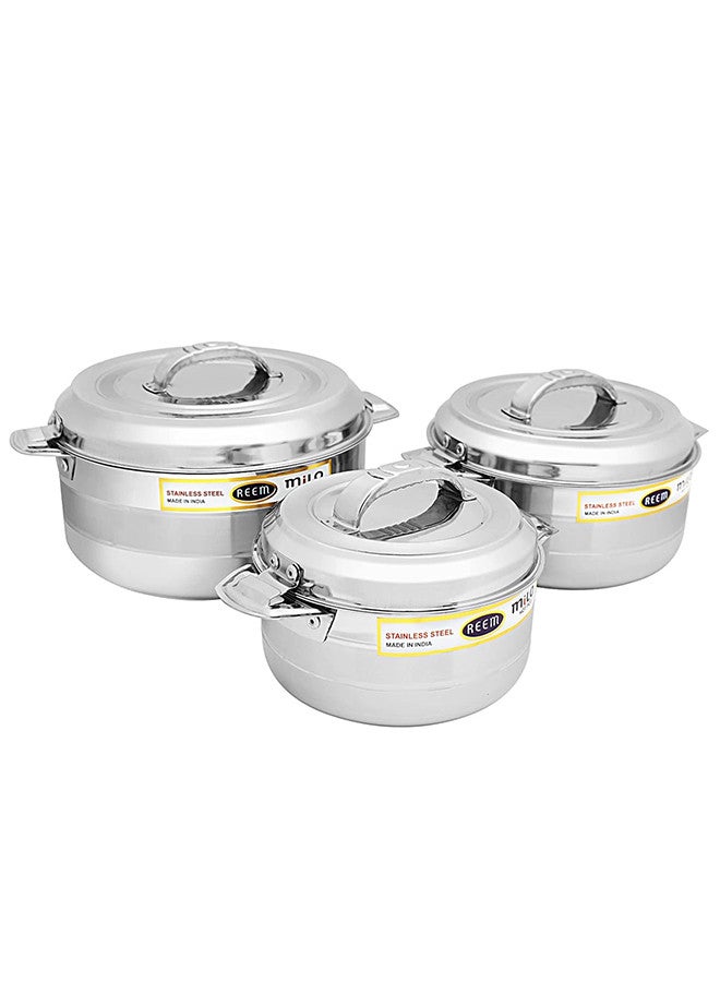 REEM 3-Piece Stainless Steel Food Containers With Twist-Lock Lid 2500ML, 3500ML, 5000ML Silver - Image 1