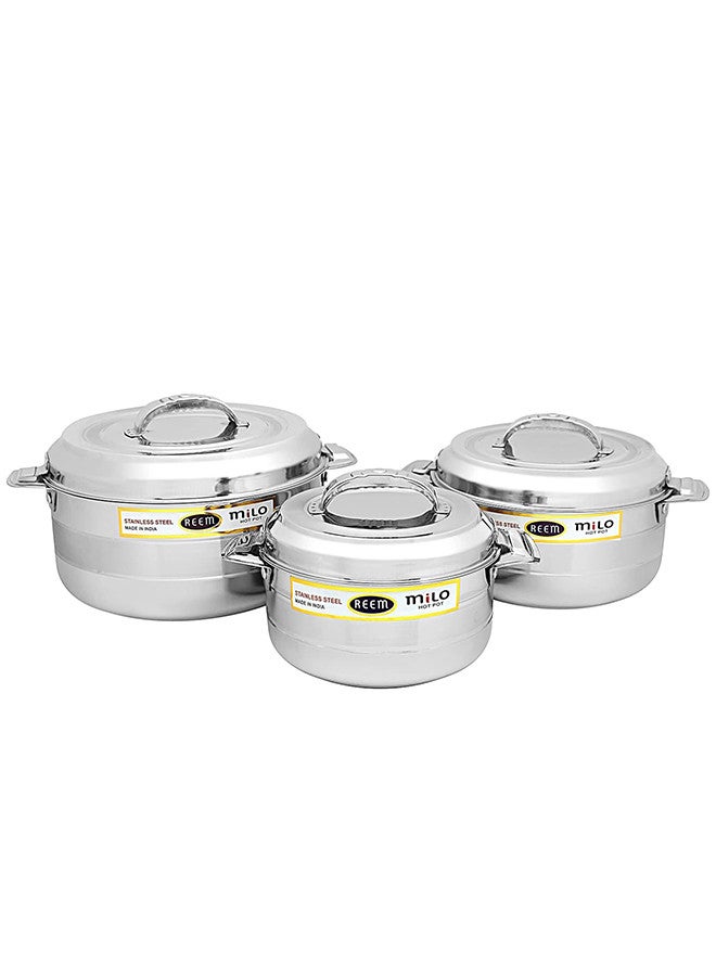REEM 3-Piece Stainless Steel Food Containers With Twist-Lock Lid 2500ML, 3500ML, 5000ML Silver - Image 2
