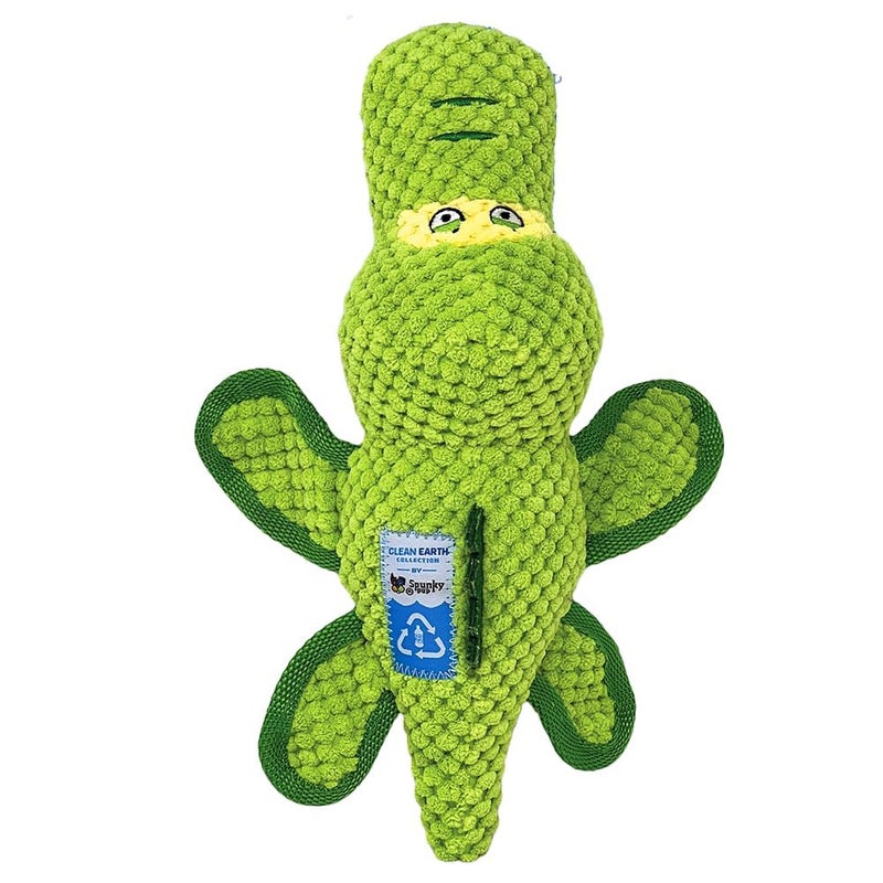 Spunky pup Clean Earth Plush Dog Toy with Squeaker Recycled EcoFriendly Floats for Beach Lake Pool Gator - Image 2