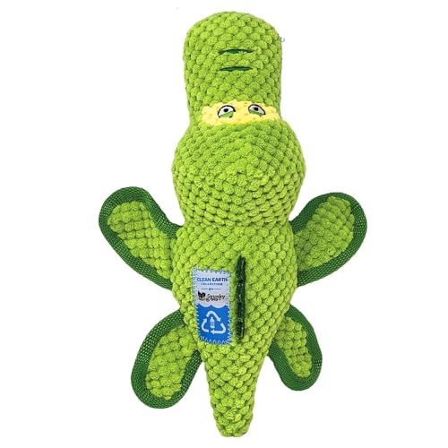 Spunky pup Clean Earth Plush Dog Toy with Squeaker Recycled EcoFriendly Floats for Beach Lake Pool Gator - Image 1