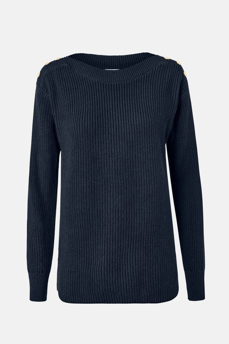 Tchibo Women Round Neck Long Sleeve Textured Sweatshirt, Navy  - Image 3
