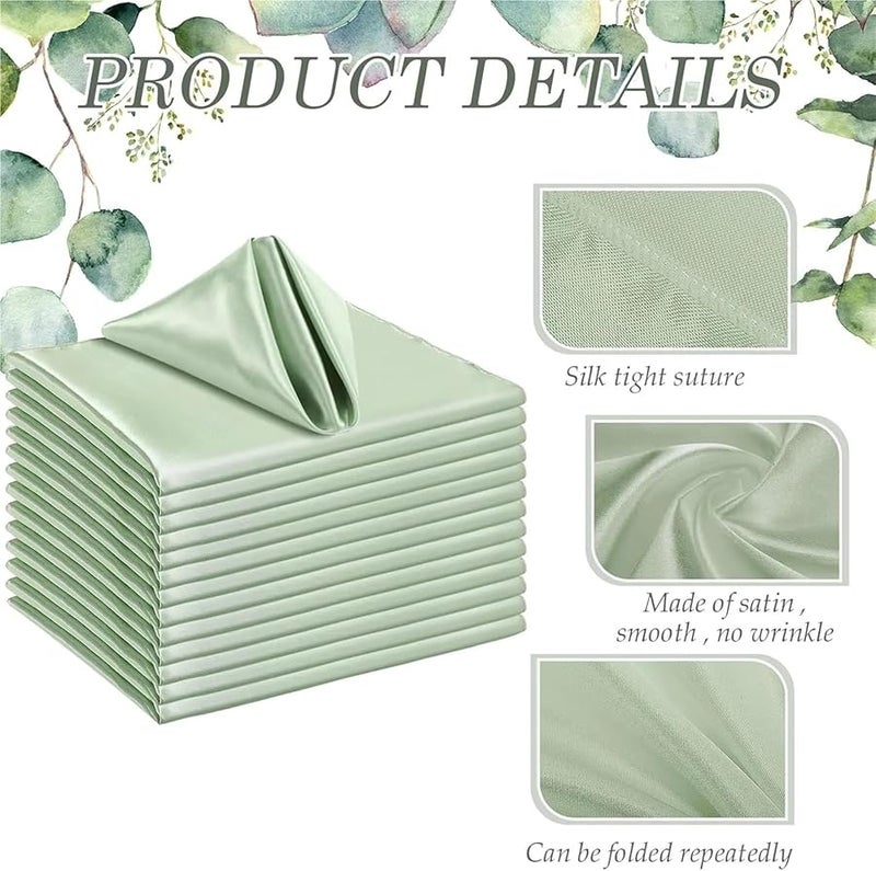 Green Satin Cloth Napkins 30x30cm Washable Smooth Fabric Dinner Napkins for Weddings Party 100 Pack - Image 4