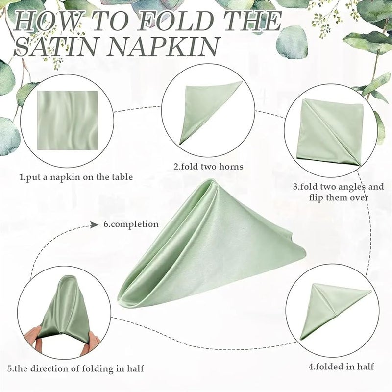 Green Satin Cloth Napkins 30x30cm Washable Smooth Fabric Dinner Napkins for Weddings Party 100 Pack - Image 5