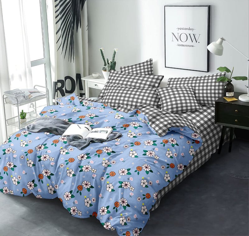 MORADO Premium Glace Cotton Floral Design Duvet Cover - Single, Sky Blue with Zipper - Image 4