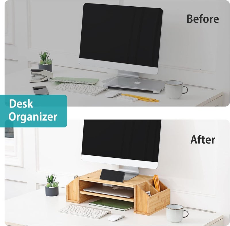 MUGATH Wooden Monitor Stand with Storage Organizer for Desk Table Office Home Study TableMonitor Riser Stand with Storage Shelf and Lockable Drawer - Image 2