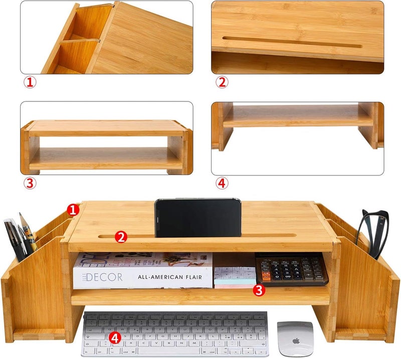 MUGATH Wooden Monitor Stand with Storage Organizer for Desk Table Office Home Study TableMonitor Riser Stand with Storage Shelf and Lockable Drawer - Image 3