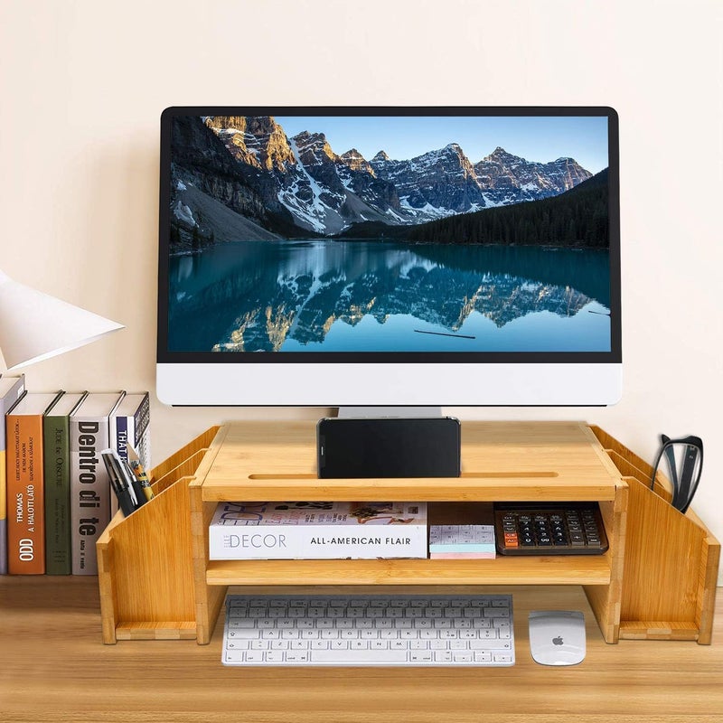 MUGATH Wooden Monitor Stand with Storage Organizer for Desk Table Office Home Study TableMonitor Riser Stand with Storage Shelf and Lockable Drawer - Image 5