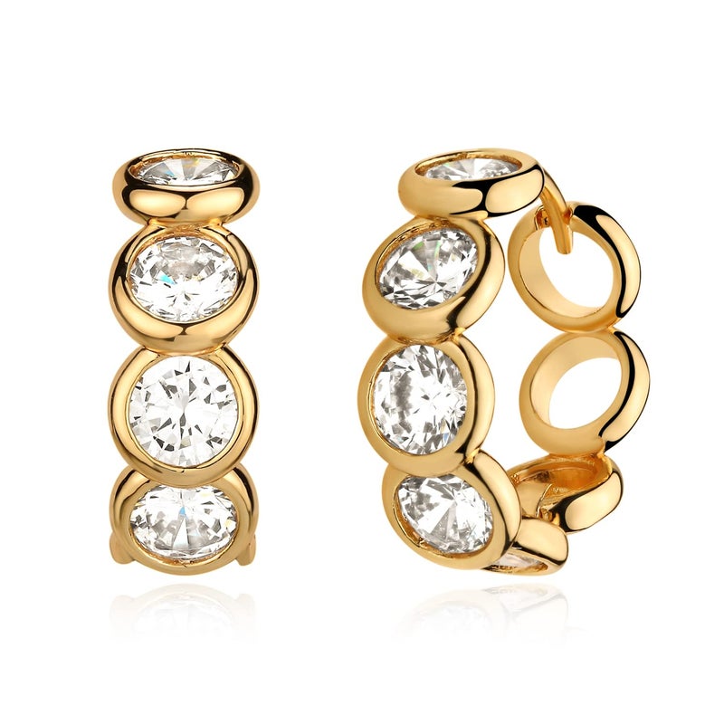 Myears Women Chain Link Earrings Gold Huggie Circle Hoop Cubic Zirconia 14K Gold Filled Small Simple Handmade Hypoallergenic Everyday Jewelry - Image 1