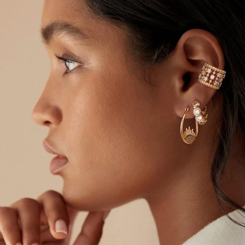 Myears Women Chain Link Earrings Gold Huggie Circle Hoop Cubic Zirconia 14K Gold Filled Small Simple Handmade Hypoallergenic Everyday Jewelry - Image 2