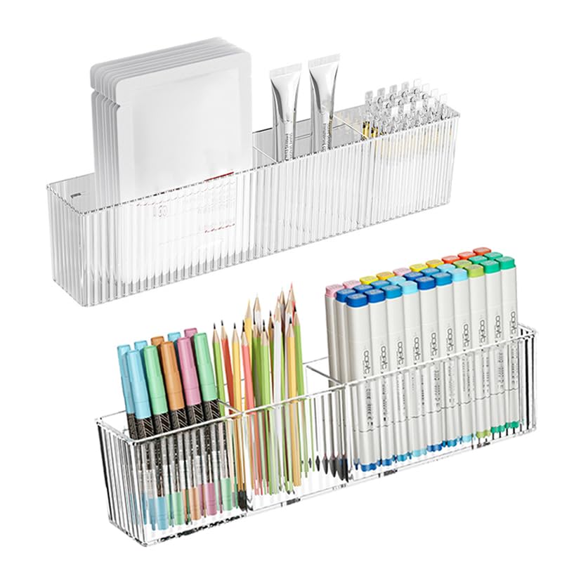 MAKIOTEKO 2 Pack Wall Mount Marker Organizer, Makeup Organizer Hanging Storage Organizer Bin Floating Shelves for Office Bathroom Kitchen Bedroom (Large) - Image 1