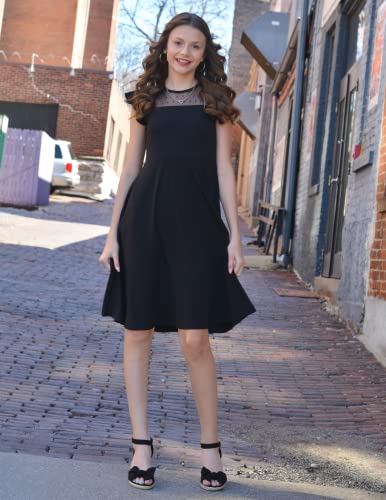 Arshiner Girls Dress Summer Ruffle Sleeve Mesh A Line Casual Party Dresses with Pockets 6-13 Years Black - Image 5