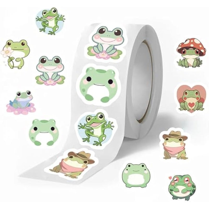 ملصقات صغيرة بتصميم ضفدع للاطفال، 500 قطعة من ملصقات مستلزمات المعلم الدائرية اللطيفة للاطفال في الفصول الدراسية، 10 تصميمات ملصقات تحفيزية لمكافآت التدريب (ضفدع) - Image 1