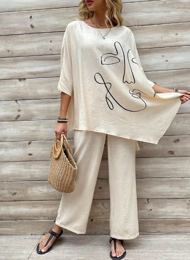 تايك تو طقم منسق من بنطال وبلوزة بطبعة وجه مجردة - Image 5