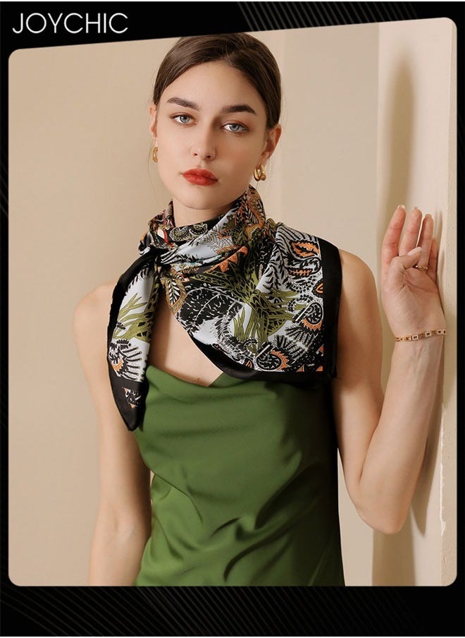 Joychic - New Style Women Printed Square Scarf French Retro Imitation Smooth and Skin-friendly Silk Scarf Summer Sun Protection and Daily Decoration - Image 1