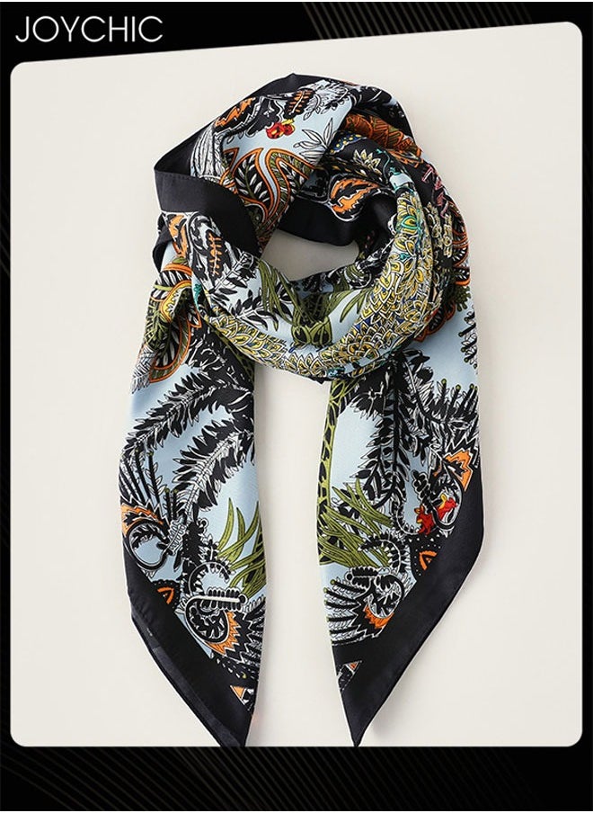 Joychic - New Style Women Printed Square Scarf French Retro Imitation Smooth and Skin-friendly Silk Scarf Summer Sun Protection and Daily Decoration - Image 1